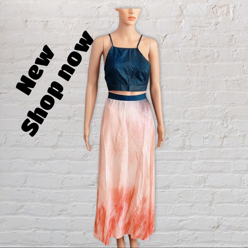 Two-piece sets sleeveless sling halter ombré